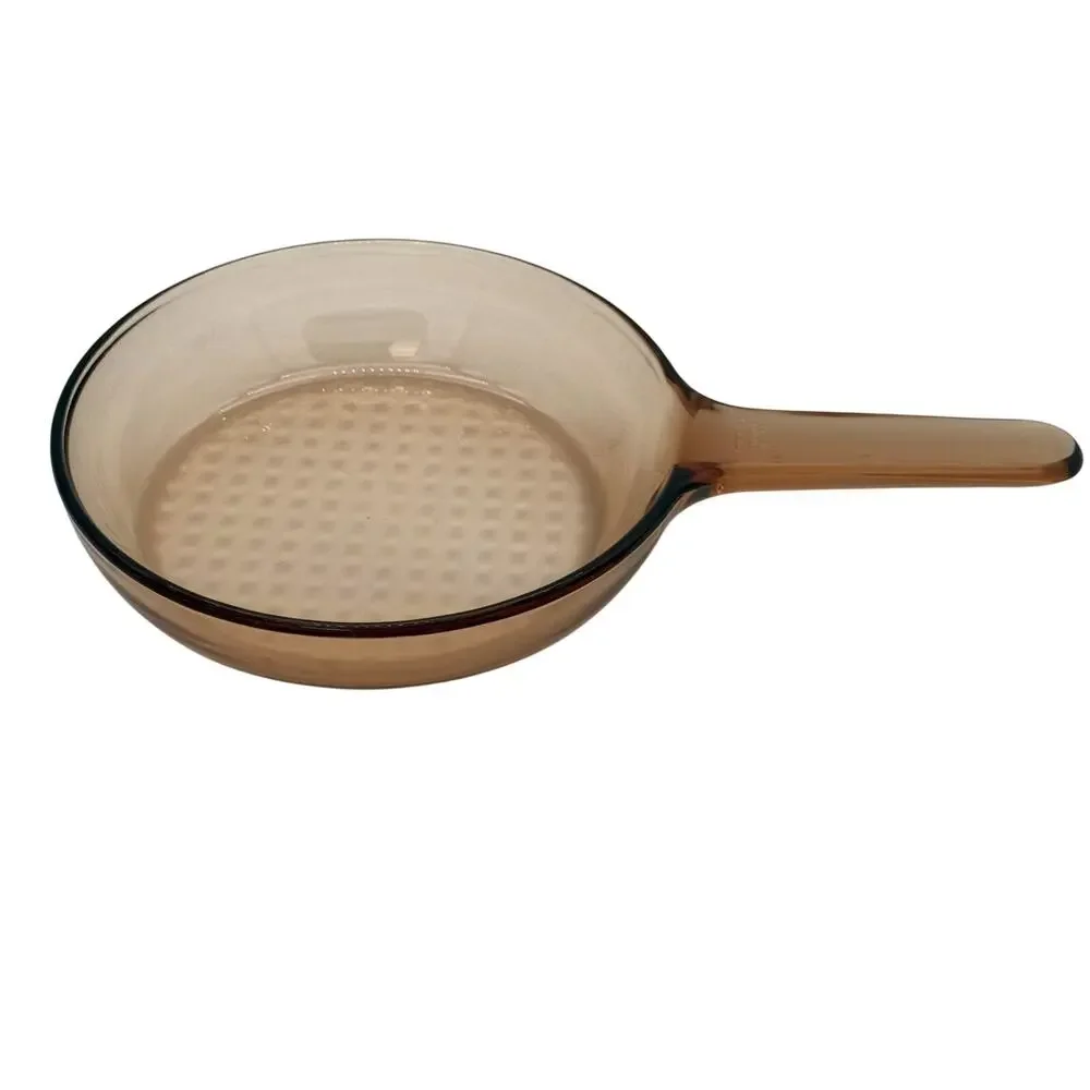 Vintage Vision Corning France Amber Glass 7” Skillet Waffle Bottom Fry Pan
